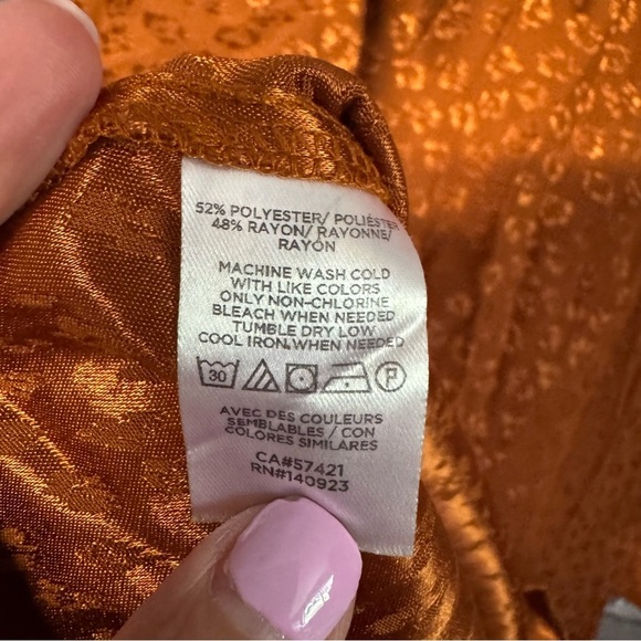 NWT LOFT Orange Satin Cheetah Print Tie Neck Long Sleeve Blouse shirt top - Picture 10 of 11